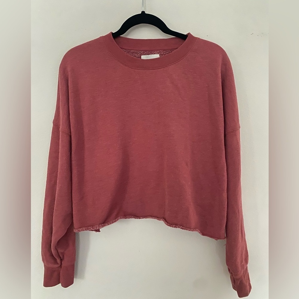 American Eagle Red Oversized Cropped Hoodie Sweatshirt Women’s L - Picture 4 of 5